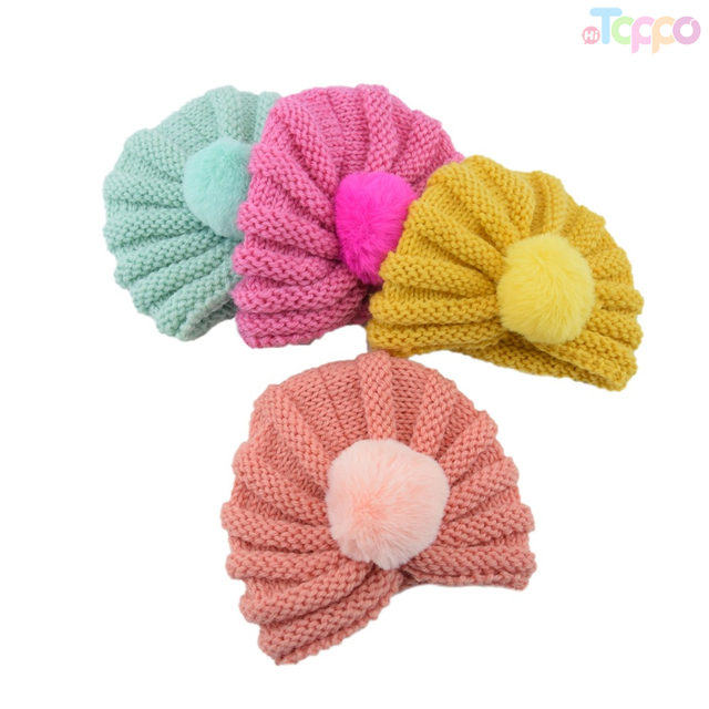 Warm Knitted Winter Hat for Baby Kids Turban Hat Solid Color Kids Knitting Acrylic Hat