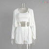 White Ribbed Crop Cardigan Cami Shorts Lounge Set