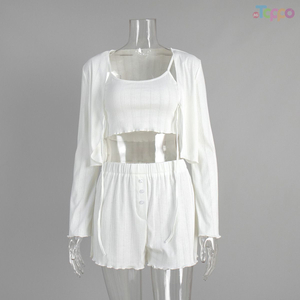White Ribbed Crop Cardigan Cami Shorts Lounge Set