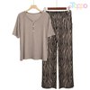 Women's V-Neck Button Short-Sleeve Top & Zebra Wide-Leg Pants Set