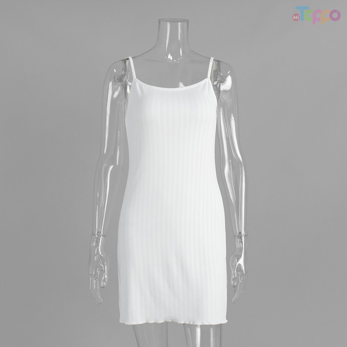 White Eyelet Texture Camisole Dress with Scalloped Hem
