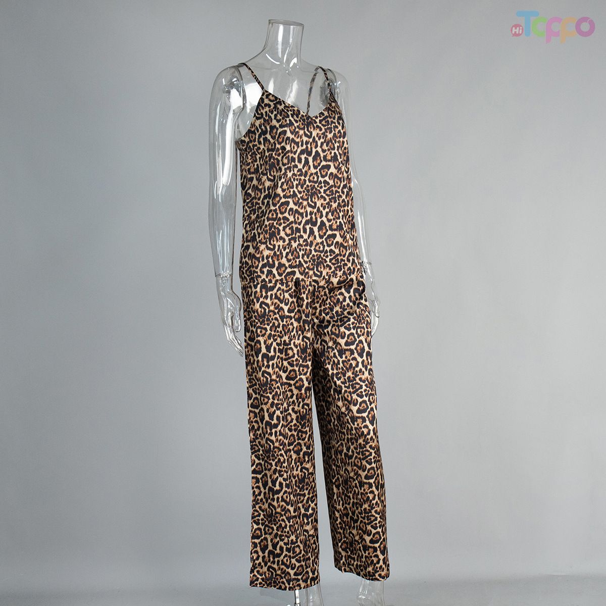 Women's Leopard Print Cami & Wide-Leg Pajama Set