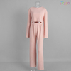 Cozy Pink Ribbed Crop Loungewear Set