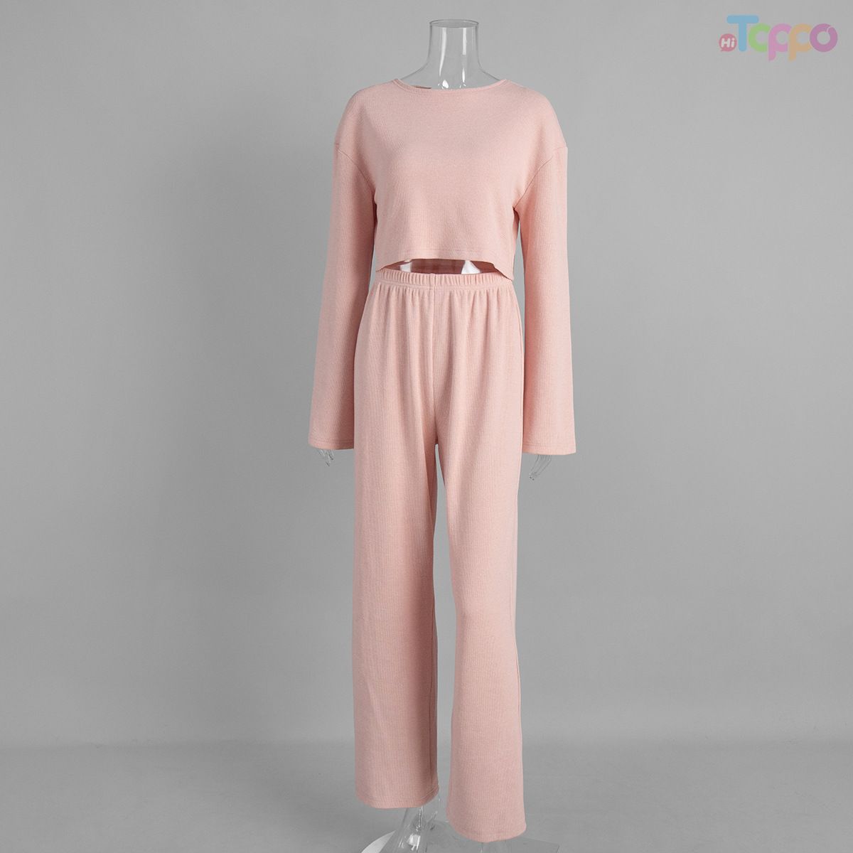 Cozy Pink Ribbed Crop Loungewear Set