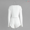 Sweet White Ribbed Tie-Front Crop Pajama Set