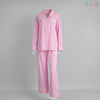 Light Blue Striped Long-Sleeve Pajama Set with Contrast Trim