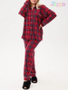 Women's Red Plaid Long-Sleeve Collared Pocket Pajama Set