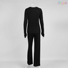 Women's Black Long Sleeve Fitted Top & Wide-Leg Pants Lounge Set