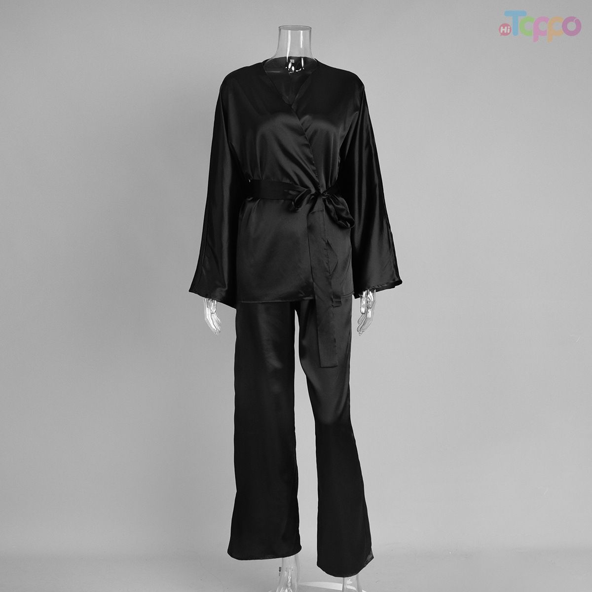 Sexy Leopard Print Satin Pajama Set with Belt