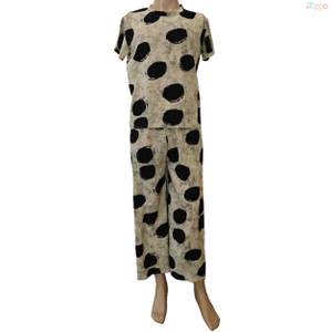Beige Black Irregular Polka Dot Short-Sleeve Loungewear Set