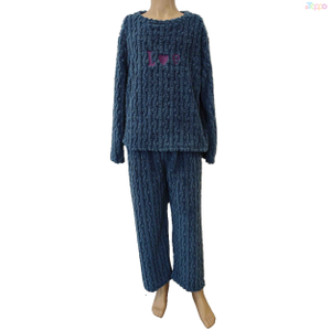 Cozy Cable-Knit Long-Sleeve Pajama Set with "Love" Embroidered Detail