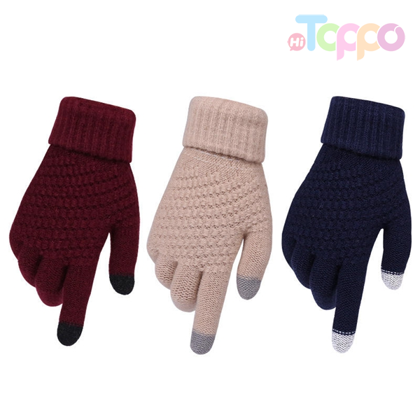 Jacquard Acrylic Knitted Touch Screen Gloves Warm Women Winter Gloves with Cuff Purl Jacquard Gloves