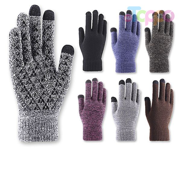 Touch Screen Winter Gloves Full Finger Knitted Acrylic Solid Texting Gloves