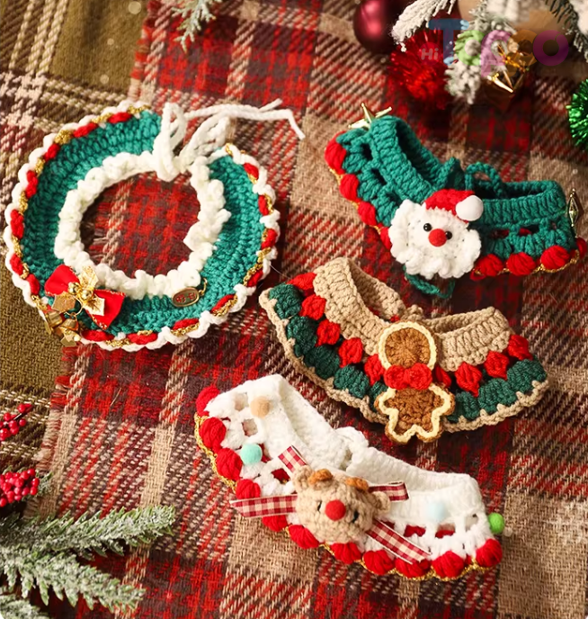 Christmas Knit Pet Collar with Bell & Bow Decoration