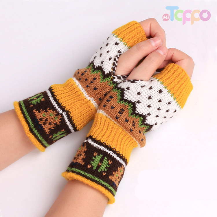 Christmas Tree gloves thickened wool bare finger knitted gloves