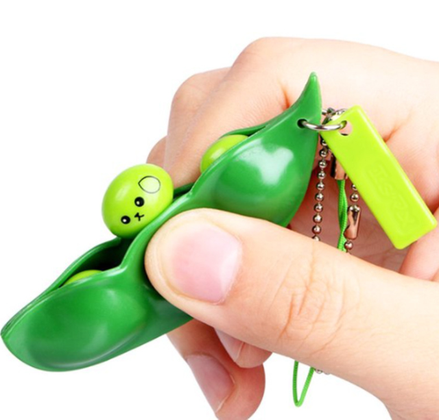 Green Silica Gel Stress Relief Toy Beans Key Chain 