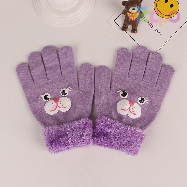 Autumn/Winter Knit Gloves Outdoor Warm Five Finger Printed Cat Cute Children Gloves 