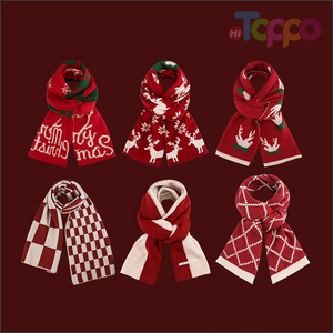New Year Red Knit Christmas Jacquard Scarf Elk Warm Winter Knit Scarf