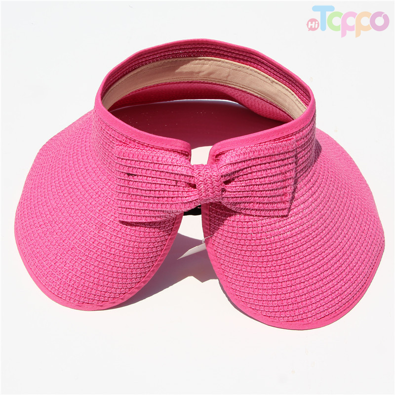  Women Large Floppy Visor Hat Fold Able Straw Wide Brim Hat Summer Beach Bow Knot Lady Sunscreen Roll Up Straw Hats