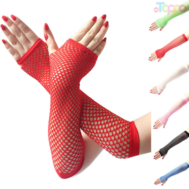 Sexy Mesh Gloves Women Colorful Long Sexy Mesh Fishnet Fingerless Gloves Ladies Disco Dance Costume Gloves Wedding