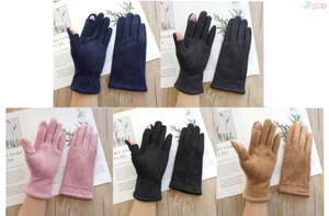 Suede Exposed Finger Solid Gloves