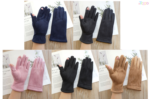 Suede Exposed Finger Solid Gloves