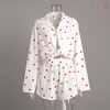 Cute White Red Heart Print Long-Sleeve Short Pajama Set