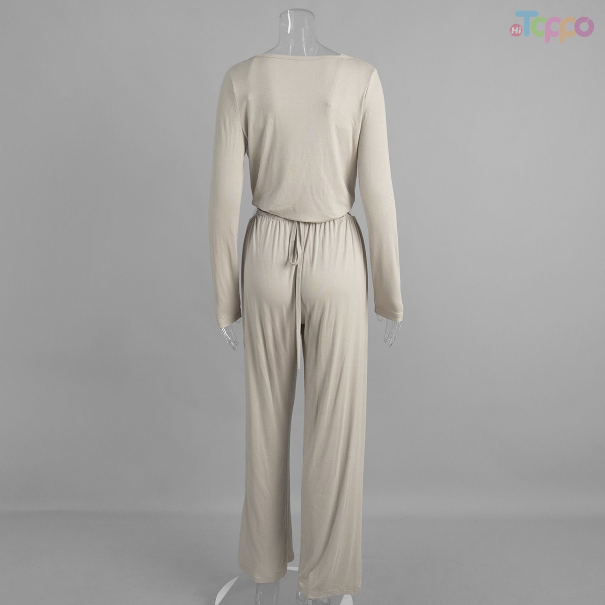 Beige Twist-Front 3-Piece Cami & Wide-Leg Lounge Set