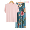 Women's Short-Sleeve Top & Navy Floral Wide-Leg Pants Pajama Set