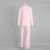 Soft Pink Lapel Collar Button-Front Cozy Pajama Set