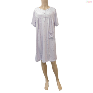 Light Lavender Polka Dot Short-Sleeve Nightgown with Pocket