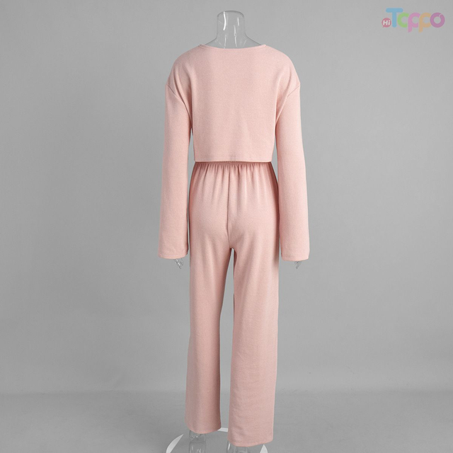 Cozy Pink Ribbed Crop Loungewear Set