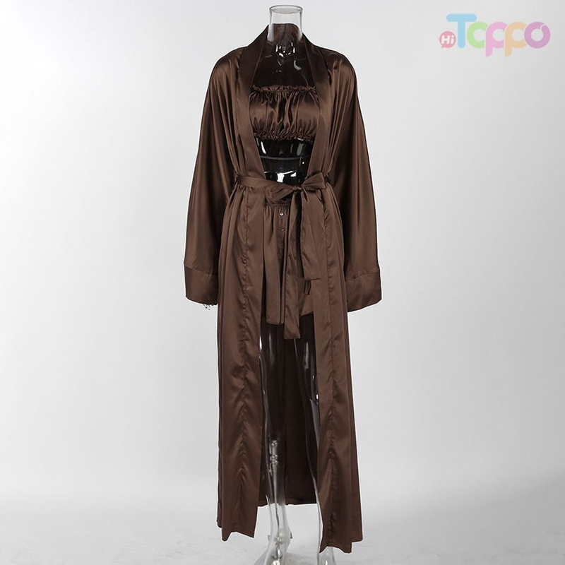Chocolate Brown Satin Robe & Cami Loungewear Set