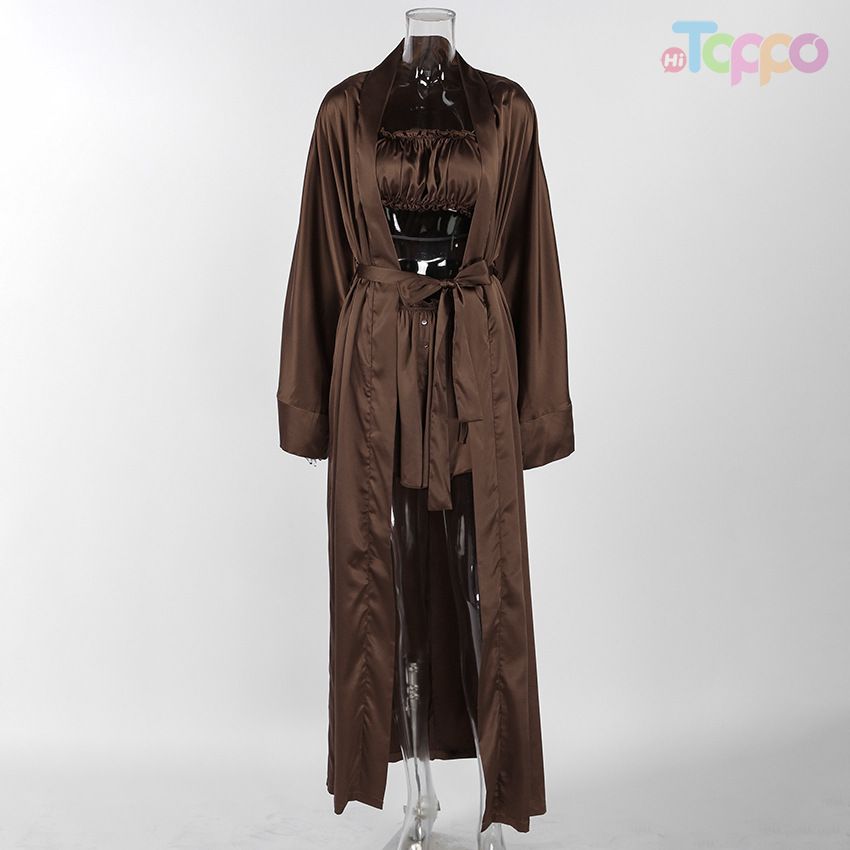 Chocolate Brown Satin Robe & Cami Loungewear Set