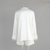 White Tie-Front Satin Pajama Set with Feathers