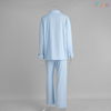 Light Blue Striped Long-Sleeve Pajama Set with Contrast Trim