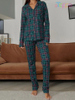 Women's Red Plaid Long-Sleeve Collared Pocket Pajama Set