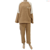 Women's Brown & White Knit Raglan Sleeve Cozy Lounge Pajama Set