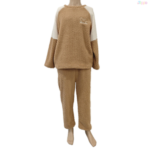 Women's Brown & White Knit Raglan Sleeve Cozy Lounge Pajama Set