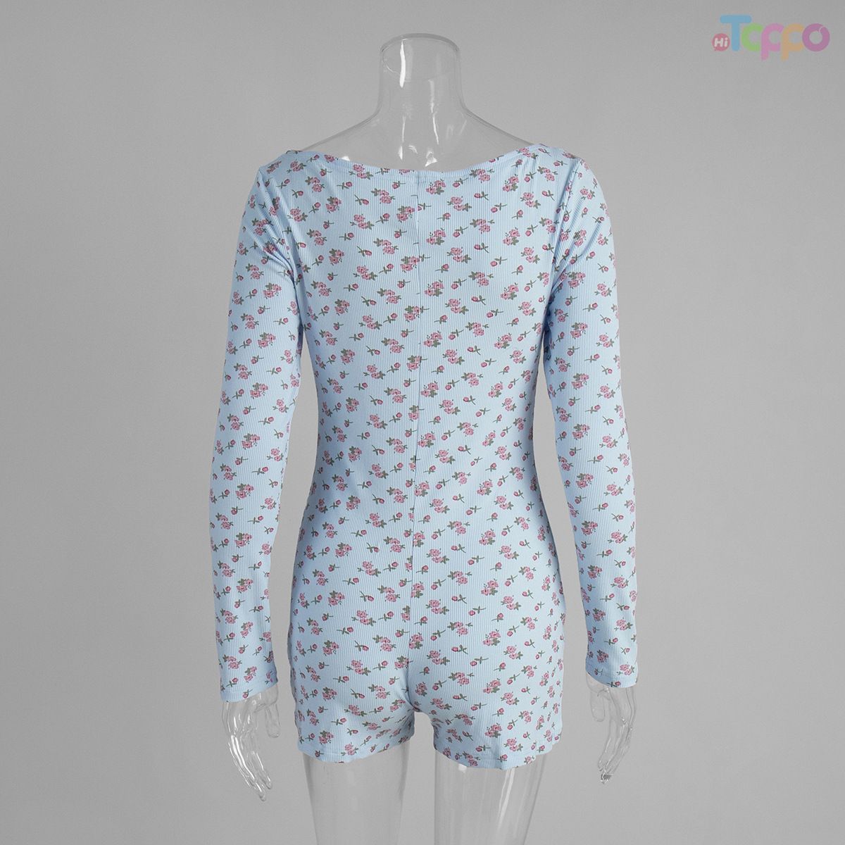 Cozy White Lemon Print Ribbed Long-Sleeve Women Romper