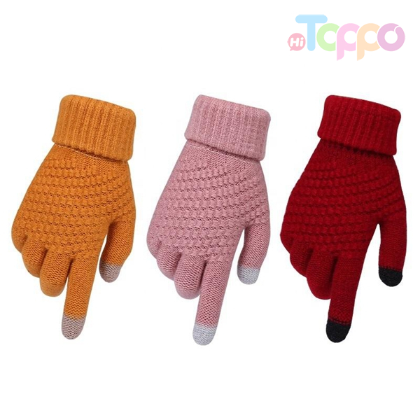 Jacquard Acrylic Knitted Touch Screen Gloves Warm Women Winter Gloves with Cuff Purl Jacquard Gloves