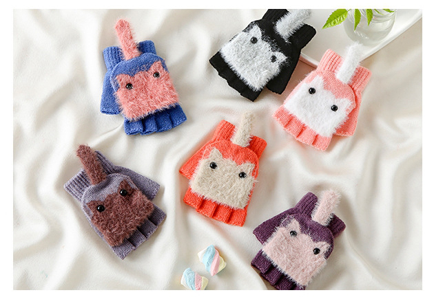 Children's imitation cashmere knitted warm flip half-finger gloves