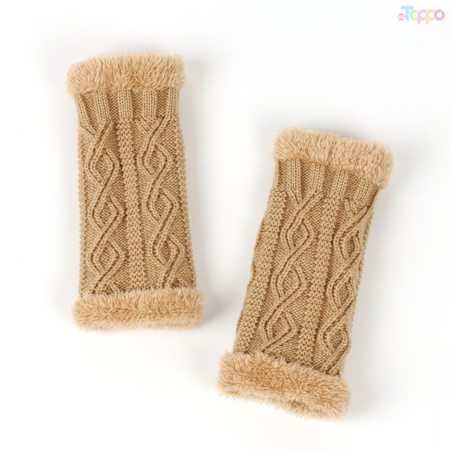 Plus fleece thickened gloves diamond shaped short knitted missing finger plush cuff