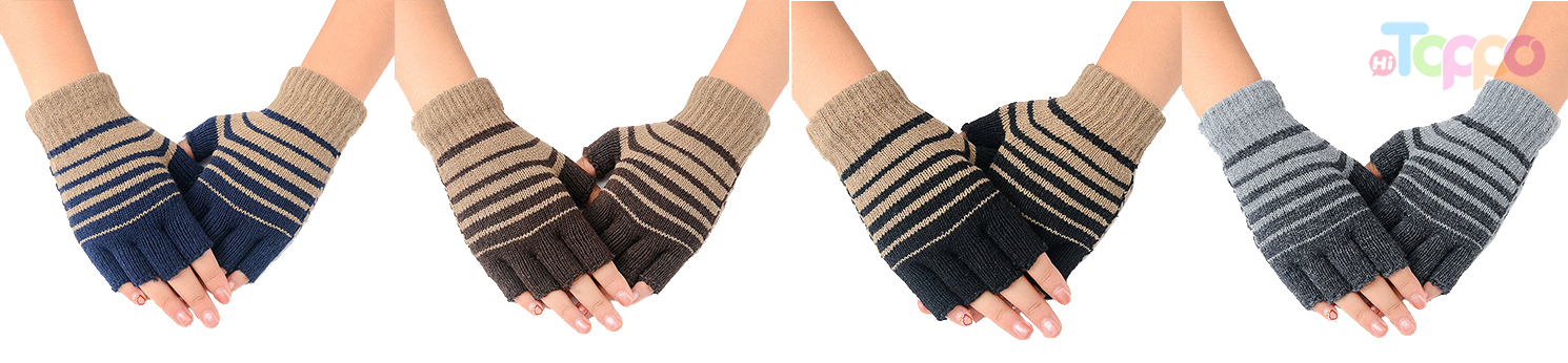 Acrylic Stripe Fingerless Gloves 