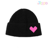 Women Core Spun Yarn Solid Knitted Hat with Silicone Love Heart