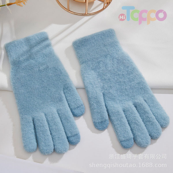  Autumn/winter Warm Knit Touch Screen Gloves 2 Touch Tips Texting Gloves Curly Plush Gloves