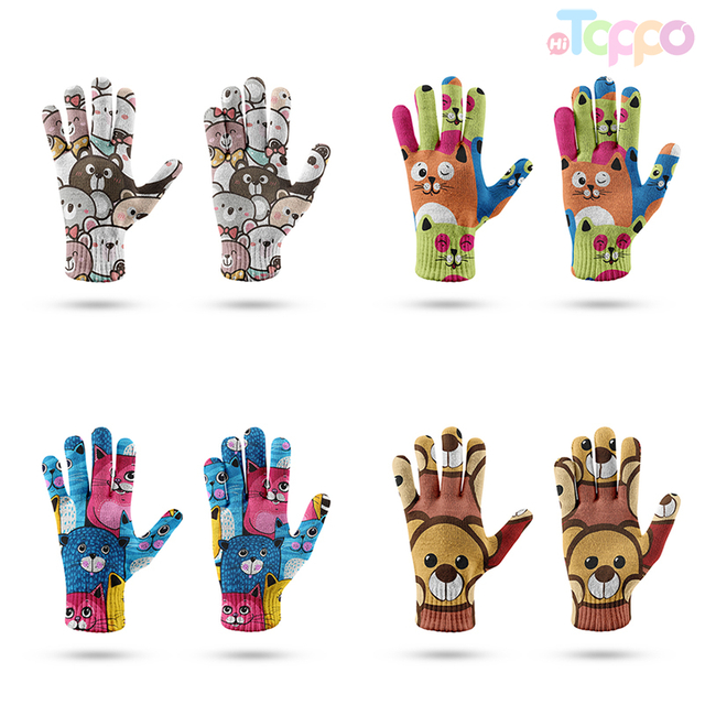 Personality Cartoon Design Winter Fashion Acrylic Printed Household Warm Gloves