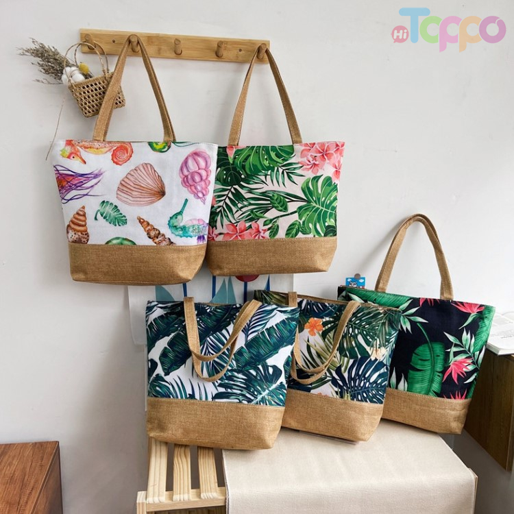 Summer Beach Plant Print Shoulder Bag Women Hand Bags Handbags for Ladies