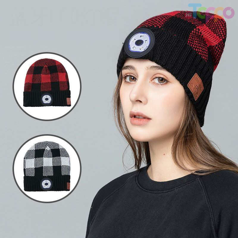 Winter Lighted Gorros Beanie Wireless Bluetooth Music Hat with LED Headlight Unisex Musical Knitted USB Rechargeable Cap 