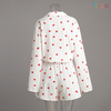 Cute White Red Heart Print Long-Sleeve Short Pajama Set